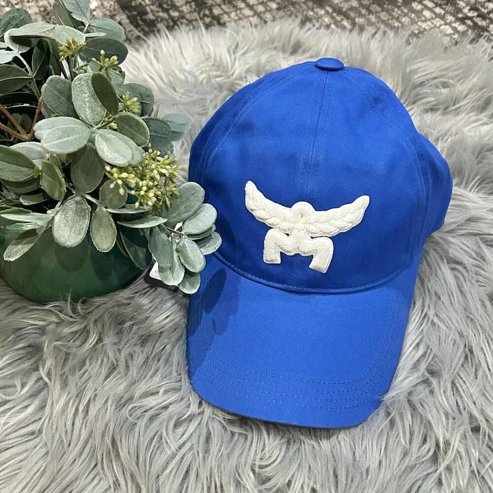 MCM Worldwide Adjustable Essential Logo Cap In Cotton Twill‎ Blue {New In Box}